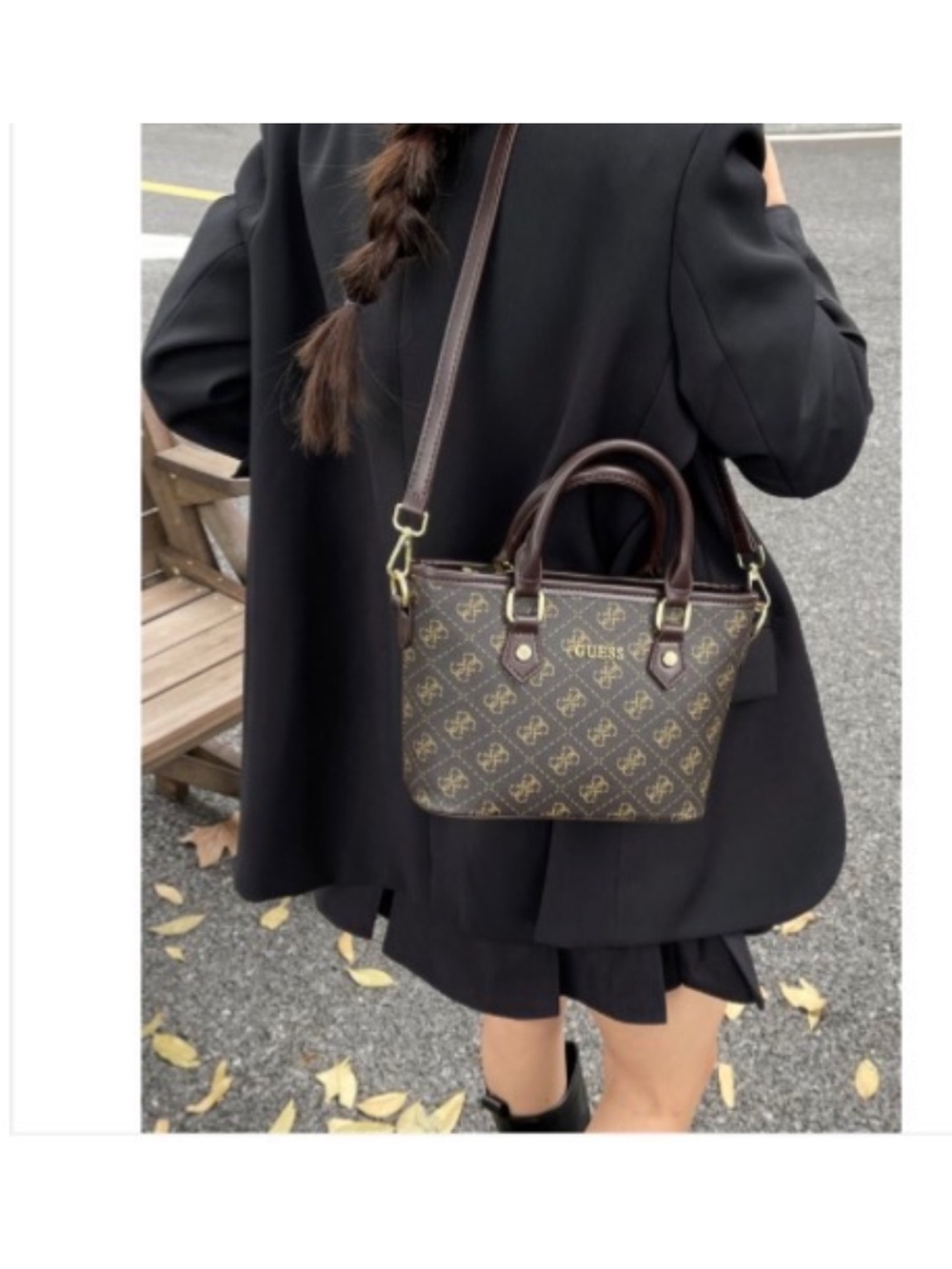 GUESS Brown Monogram Top-Handle Satchel with Detachable Strap